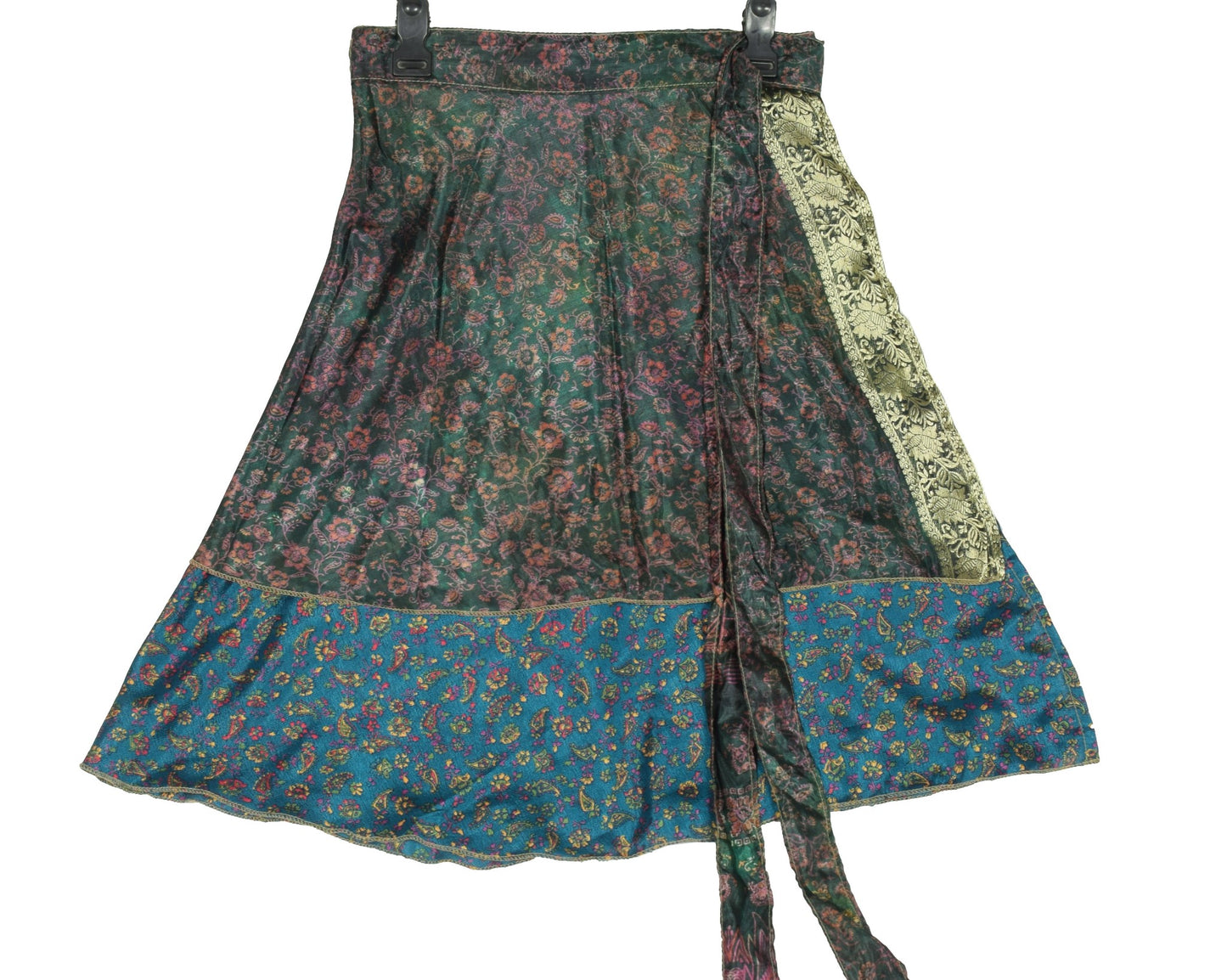 Sushila Vintage Floral Mini Wrap Magic Skirt Art Silk Sari Reversible BeachDress
