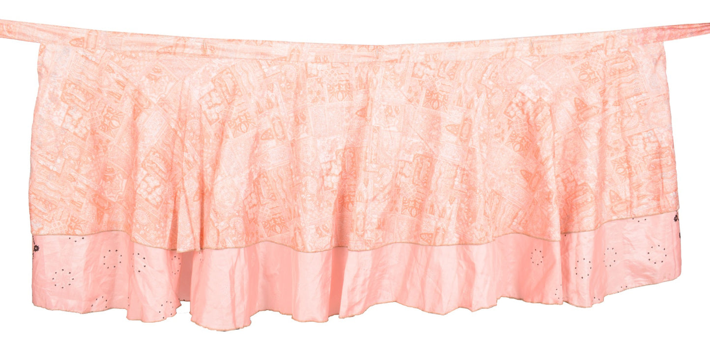 Sushila Vintage Peach Mini Wrap Magic Skirt Art Silk Sari Reversible Beach Dress