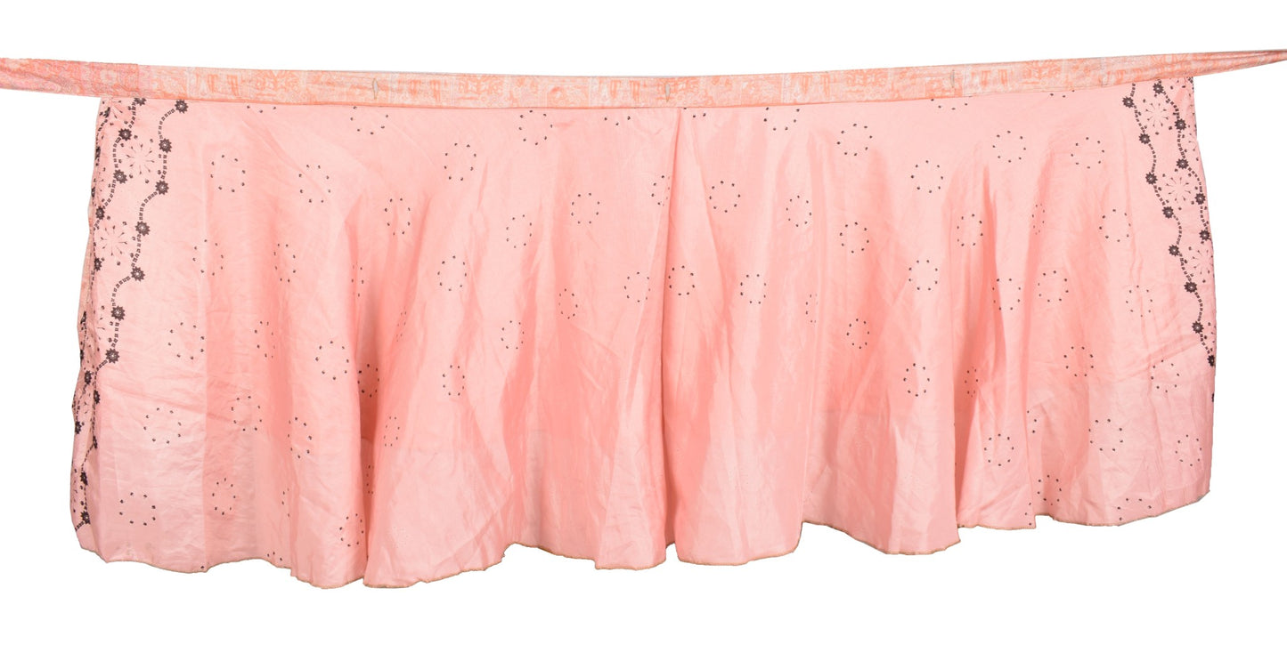 Sushila Vintage Peach Mini Wrap Magic Skirt Art Silk Sari Reversible Beach Dress