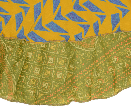 Sushila Vintage Green Mini Wrap Magic Skirt Art Silk Sari Reversible Beach Dress