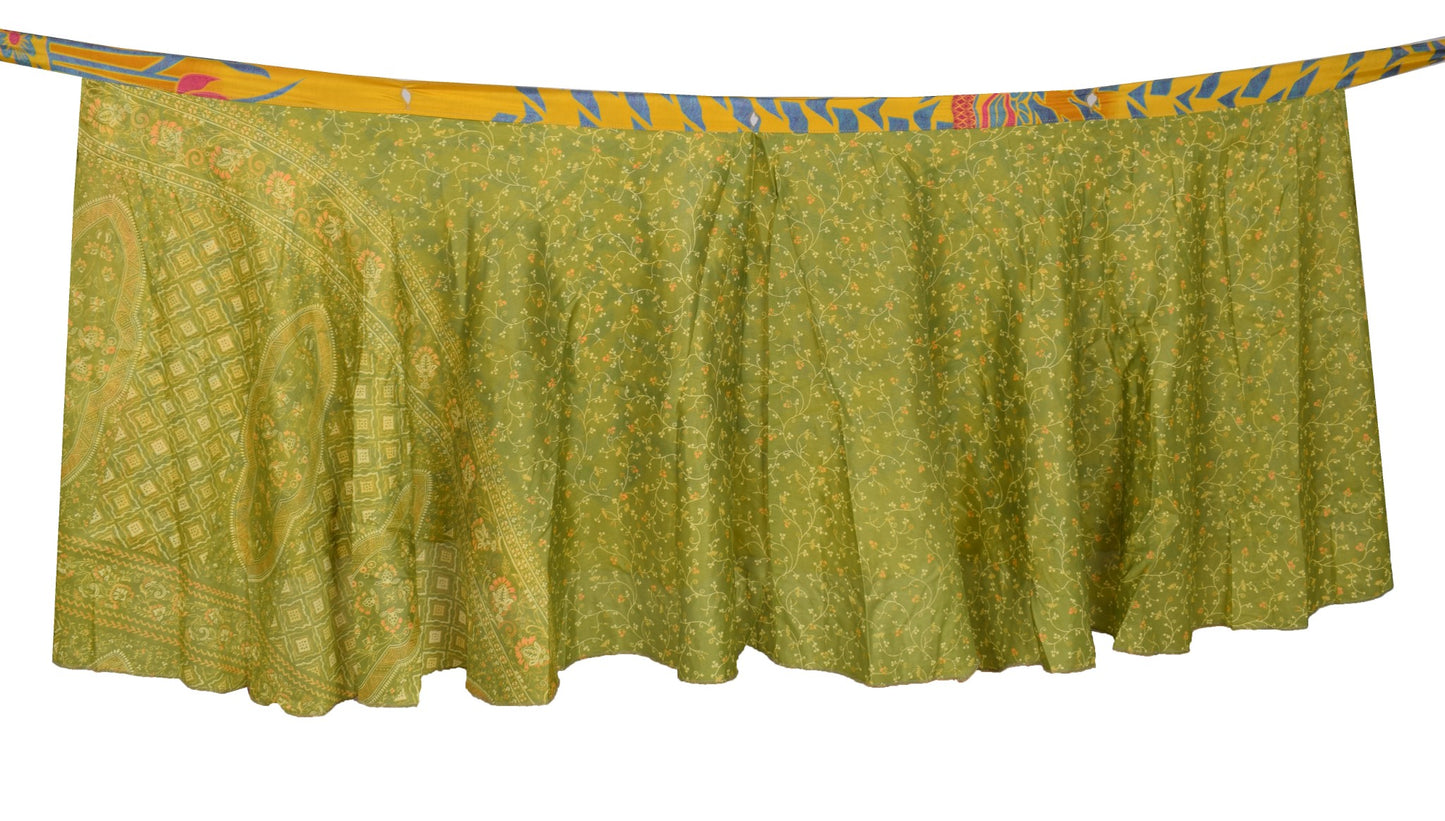 Sushila Vintage Green Mini Wrap Magic Skirt Art Silk Sari Reversible Beach Dress