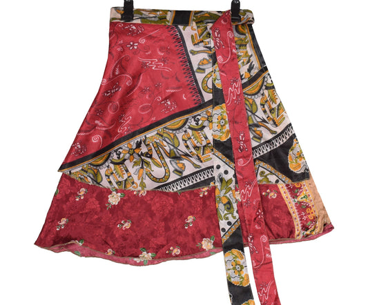 Sushila Vintage Mini Wrap Magic Skirt Art Silk Sari Reversible Beach Dress Boho