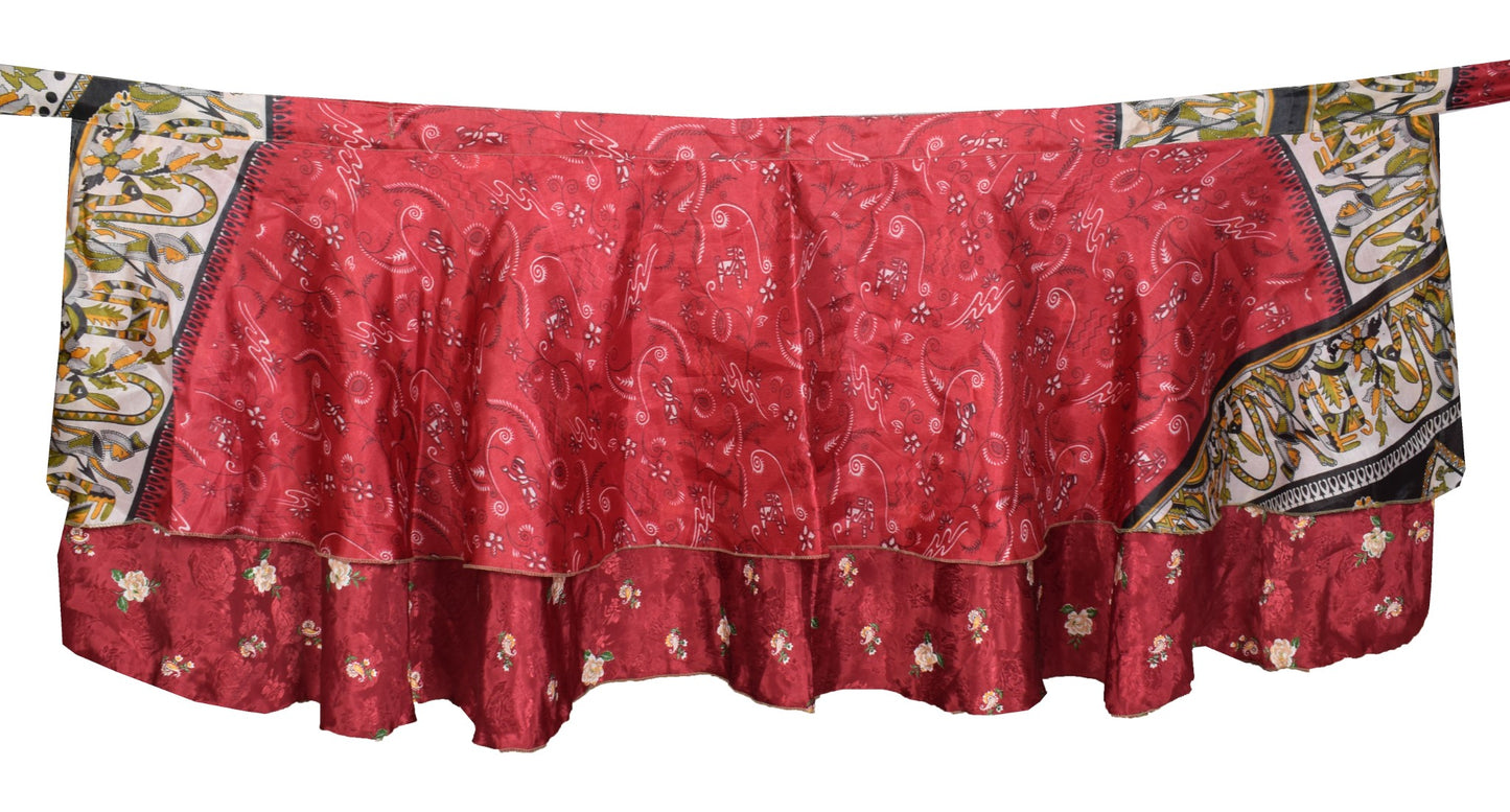 Sushila Vintage Mini Wrap Magic Skirt Art Silk Sari Reversible Beach Dress Boho