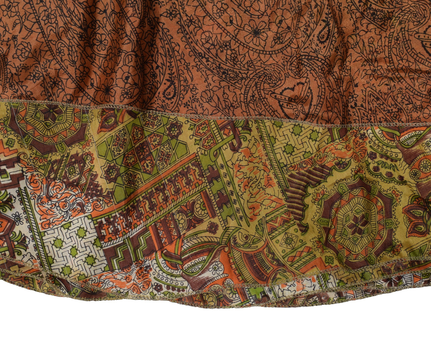 Sushila Vintage Brown Mini Wrap Magic Skirt Art Silk Sari Reversible Beach Dress