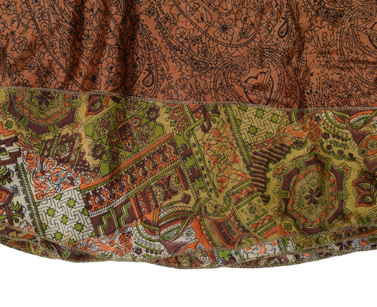 Sushila Vintage Brown Mini Wrap Magic Skirt Art Silk Sari Reversible Beach Dress