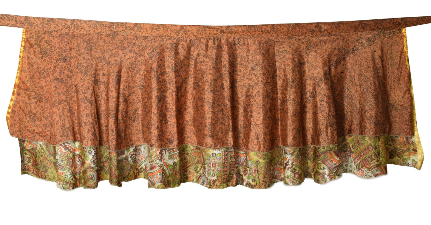 Sushila Vintage Brown Mini Wrap Magic Skirt Art Silk Sari Reversible Beach Dress