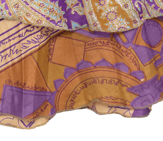 Sushila Vintage Purple Mini Wrap Magic Skirt Indian Art Silk Reversible Beach Dress