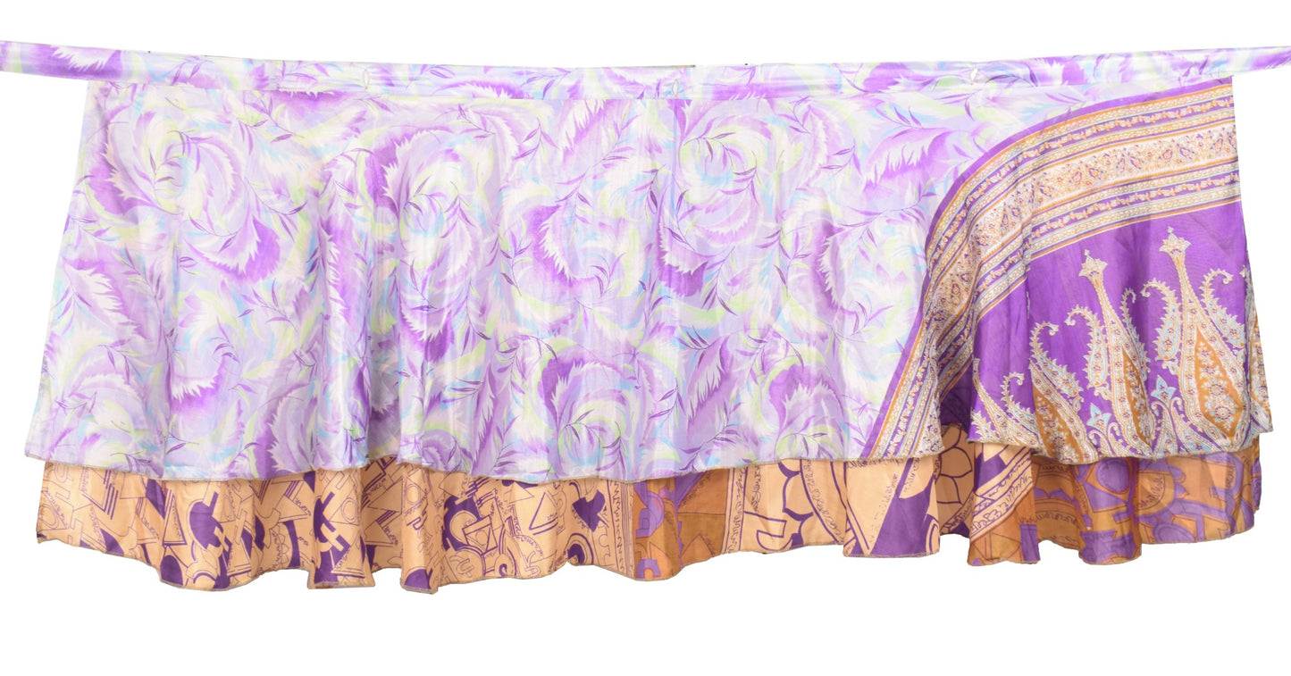 Sushila Vintage Purple Mini Wrap Magic Skirt Indian Art Silk Reversible Beach Dress