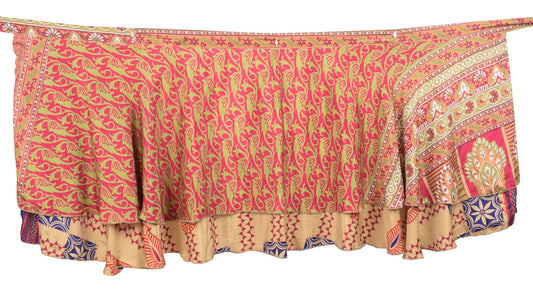 Sushila Vintage 2 LAYER Mini Wrap Magic Skirt Art Silk Reversible Beach Dress