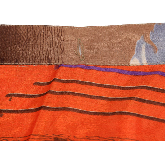 Sushila Vintage Orange Mini Wrap Magic Skirt Indian Art Silk Reversible Beach Dress