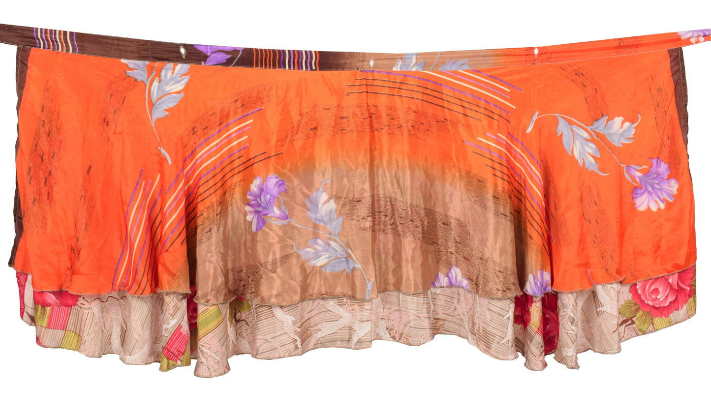 Sushila Vintage Orange Mini Wrap Magic Skirt Indian Art Silk Reversible Beach Dress