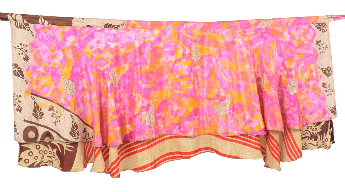 Sushila Vintage Pink Mini Wrap Magic Skirt Art Silk Reversible Beach Dress Boho