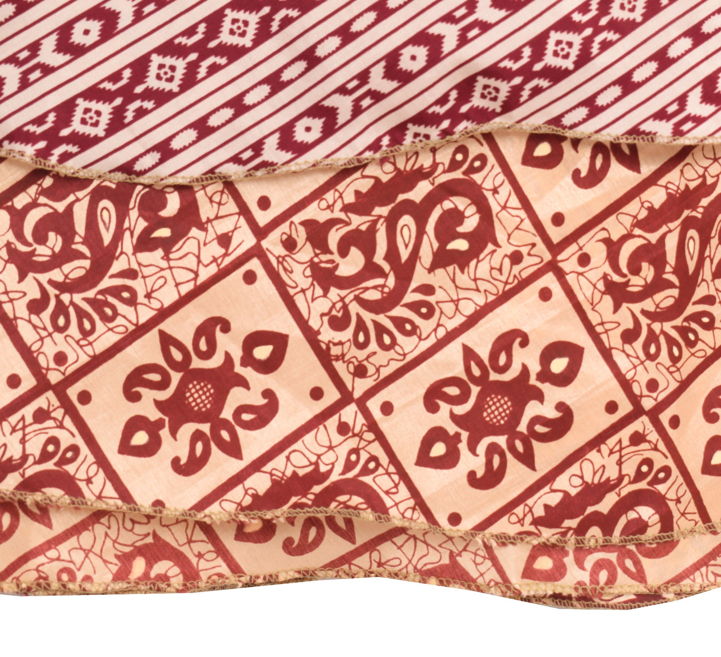 Sushila Vintage Cream Mini Wrap Magic Skirt Indian Art Silk Reversible Beach Dress
