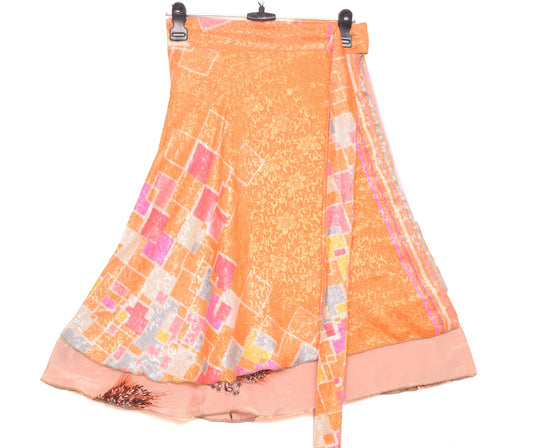 Sushila Vintage Mini Wrap Magic Skirt Indian Art Silk Reversible Beach Dress