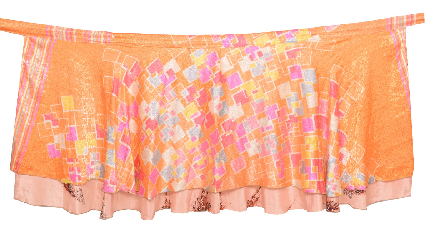 Sushila Vintage Mini Wrap Magic Skirt Indian Art Silk Reversible Beach Dress