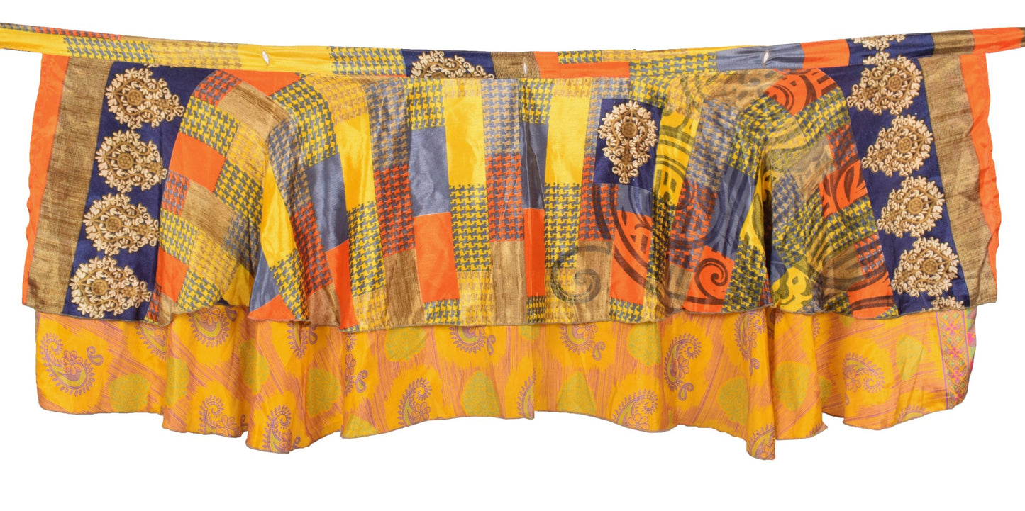 Sushila Vintage Yellow Mini Wrap Magic Skirt Art Silk Reversible BeachDress Boho