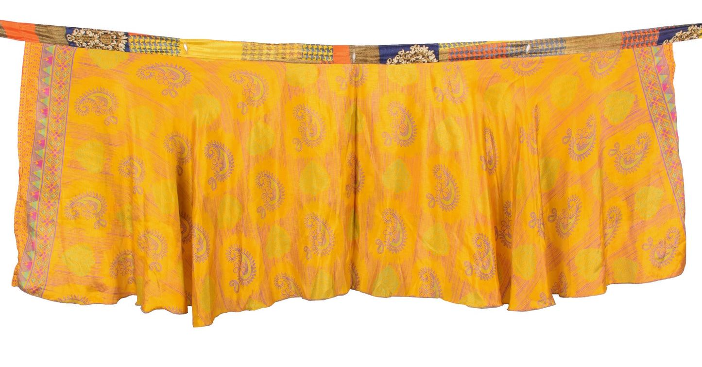 Sushila Vintage Yellow Mini Wrap Magic Skirt Art Silk Reversible BeachDress Boho