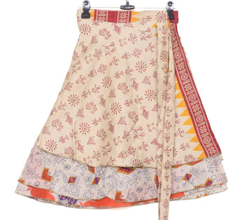 Sushila Vintage Mini Wrap Magic Skirt Indian Art Silk Reversible Beach Dress