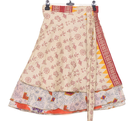 Sushila Vintage Mini Wrap Magic Skirt Indian Art Silk Reversible Beach Dress
