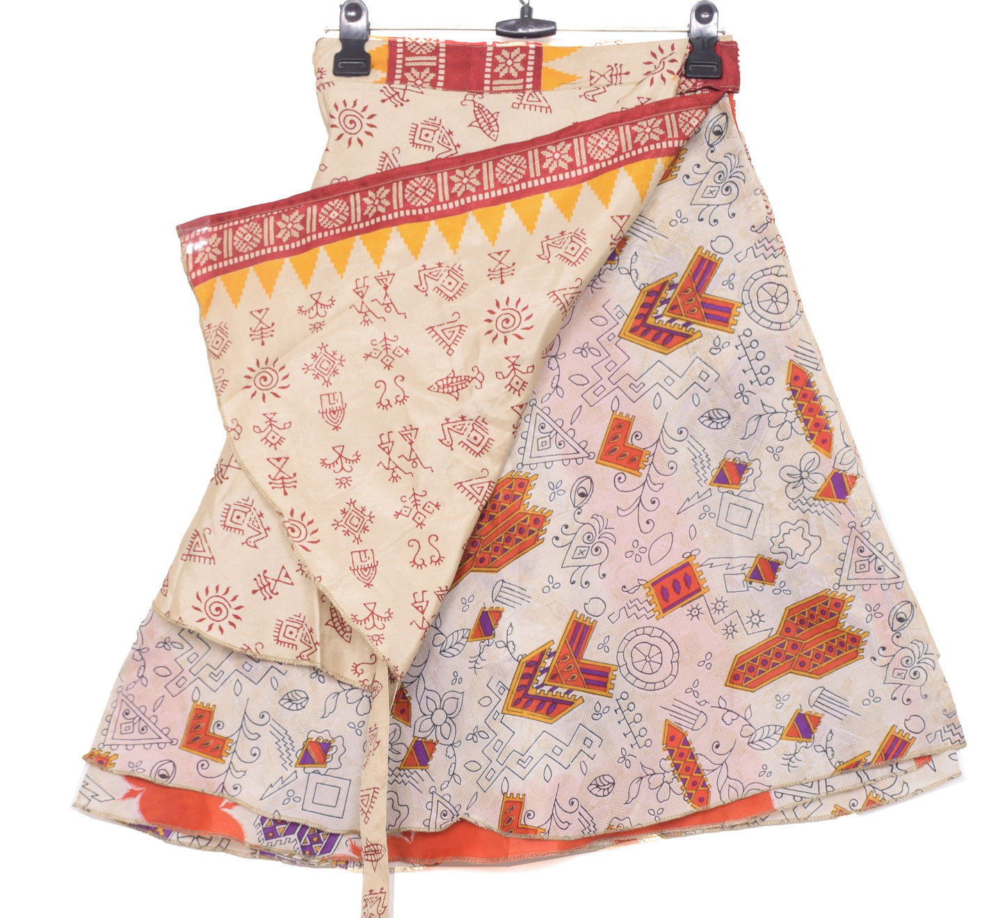 Sushila Vintage Mini Wrap Magic Skirt Indian Art Silk Reversible Beach Dress