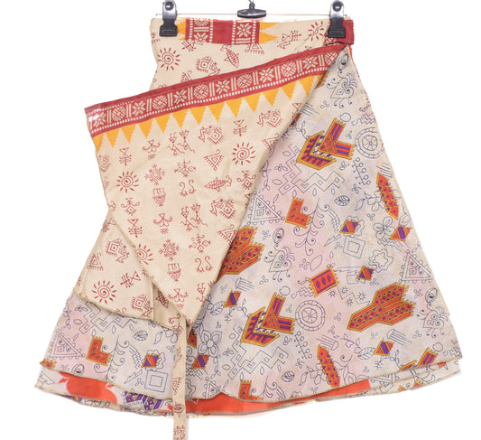 Sushila Vintage Mini Wrap Magic Skirt Indian Art Silk Reversible Beach Dress