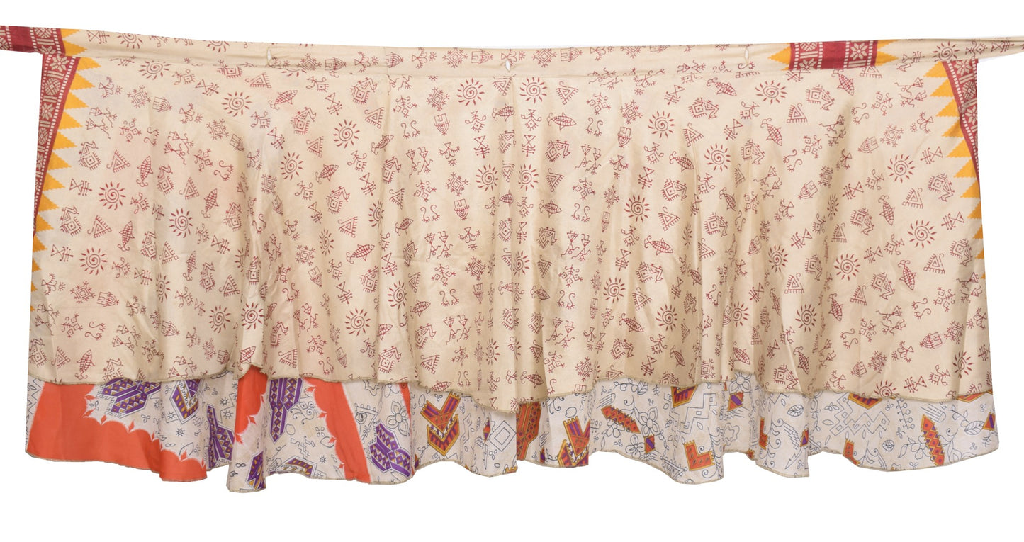 Sushila Vintage Mini Wrap Magic Skirt Indian Art Silk Reversible Beach Dress