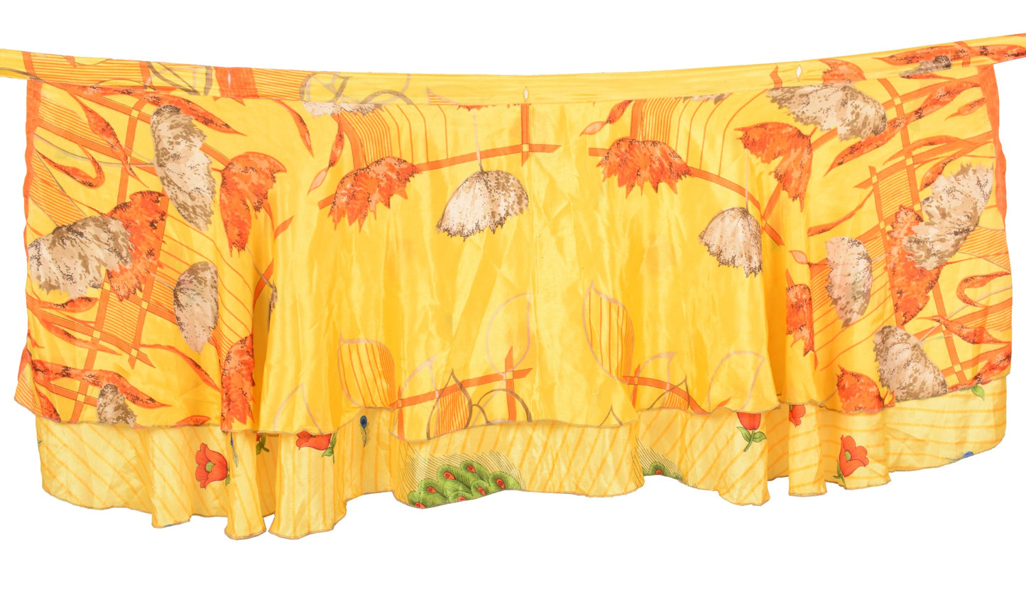 Sushila Vintage Yellow Mini Wrap Magic Skirt Indian Art Silk Reversible Beach Dress