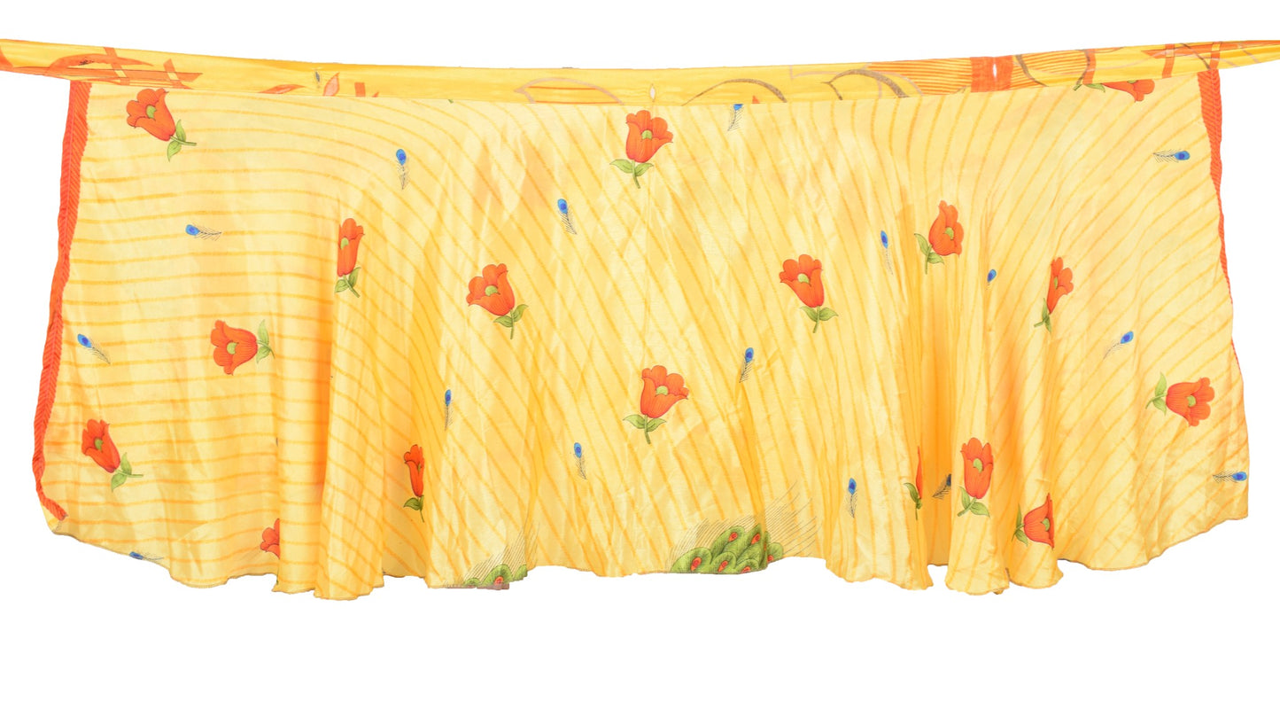 Sushila Vintage Yellow Mini Wrap Magic Skirt Indian Art Silk Reversible Beach Dress