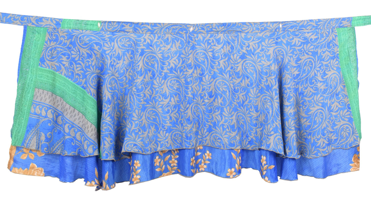 Sushila Vintage Floral Blue Mini WrapMagic Skirt Art Silk Reversible Beach Dress
