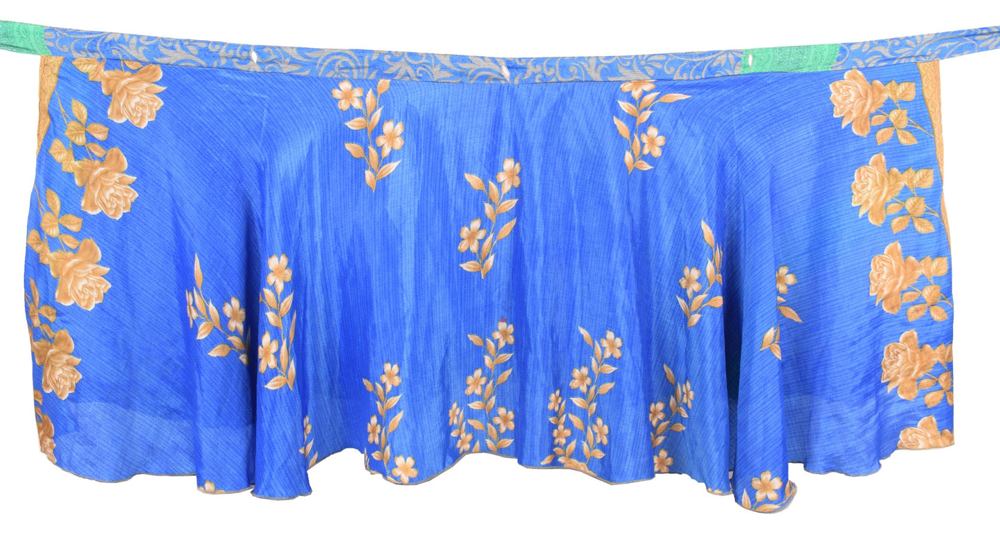 Sushila Vintage Floral Blue Mini WrapMagic Skirt Art Silk Reversible Beach Dress