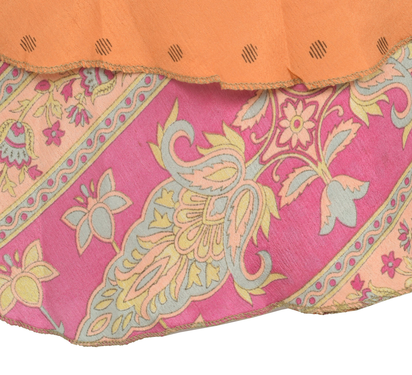 Sushila Vintage Peach Mini Wrap Magic Skirt Art Silk Reversible Beach Dress Boho