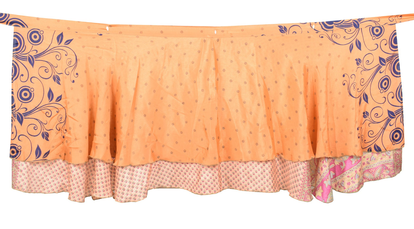 Sushila Vintage Peach Mini Wrap Magic Skirt Art Silk Reversible Beach Dress Boho