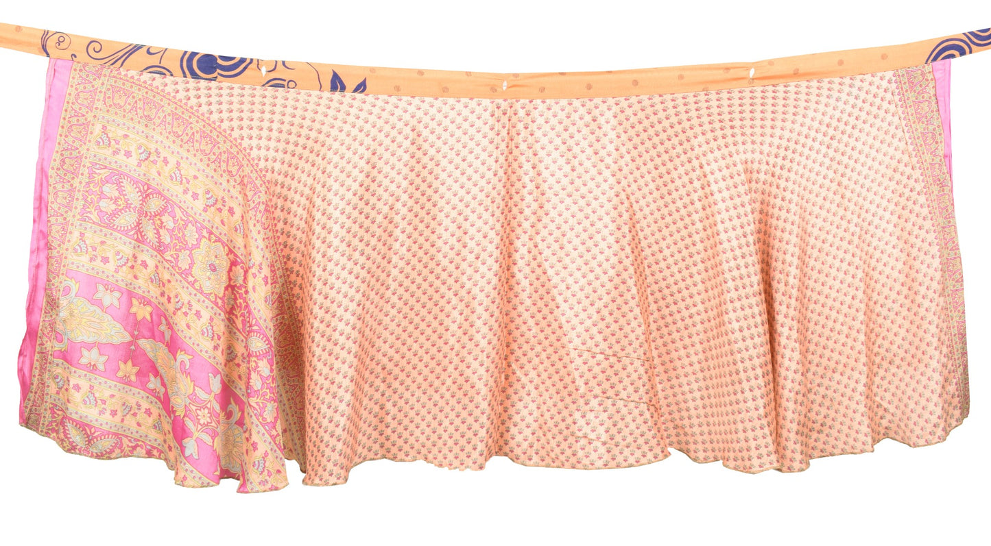 Sushila Vintage Peach Mini Wrap Magic Skirt Art Silk Reversible Beach Dress Boho