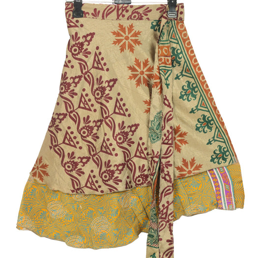 Sushila Vintage Mini WrapMagic Skirt Multi-Color Art Silk Reversible Beach Dress