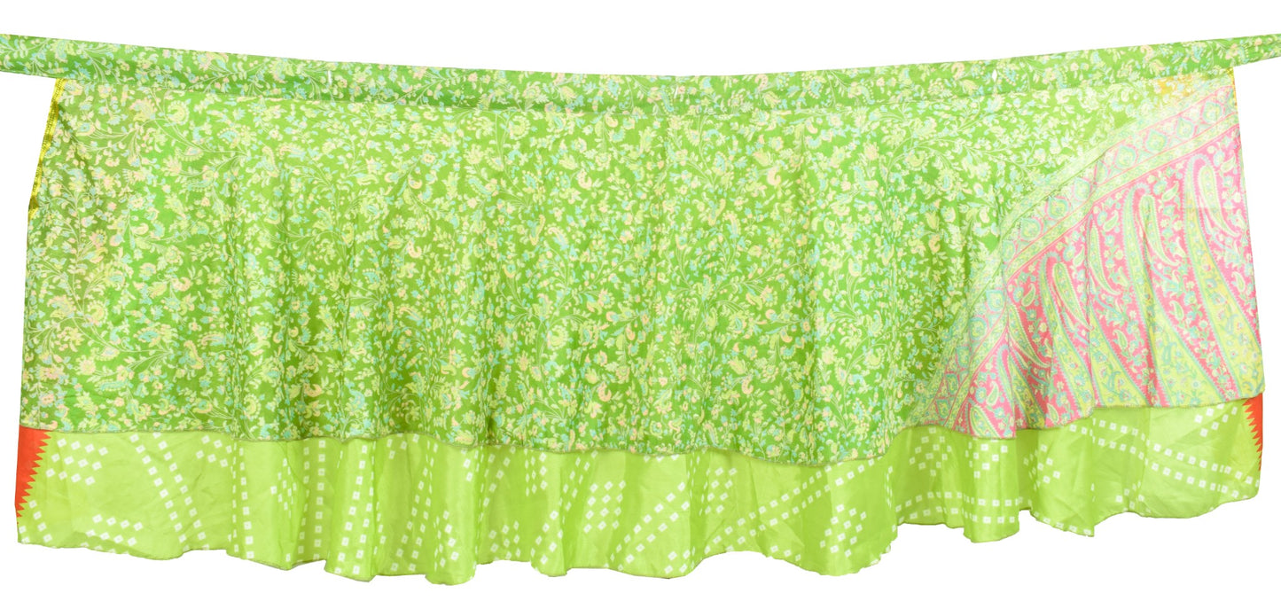 Sushila Vintage Green Mini Wrap Magic Skirt Art Silk Reversible Beach Dress Boho
