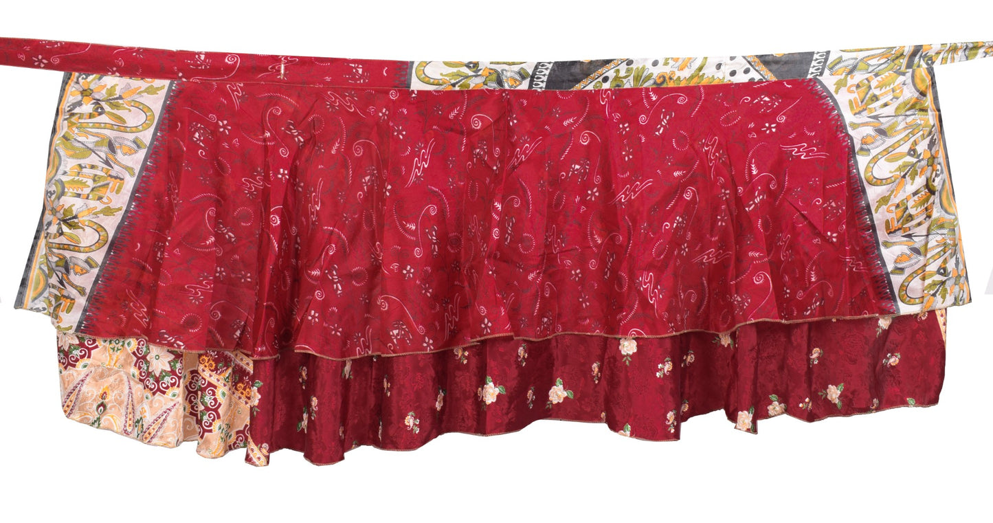 Sushila Vintage Maroon Mini WrapMagic Skirt Art Silk Reversible Beach Dress Boho