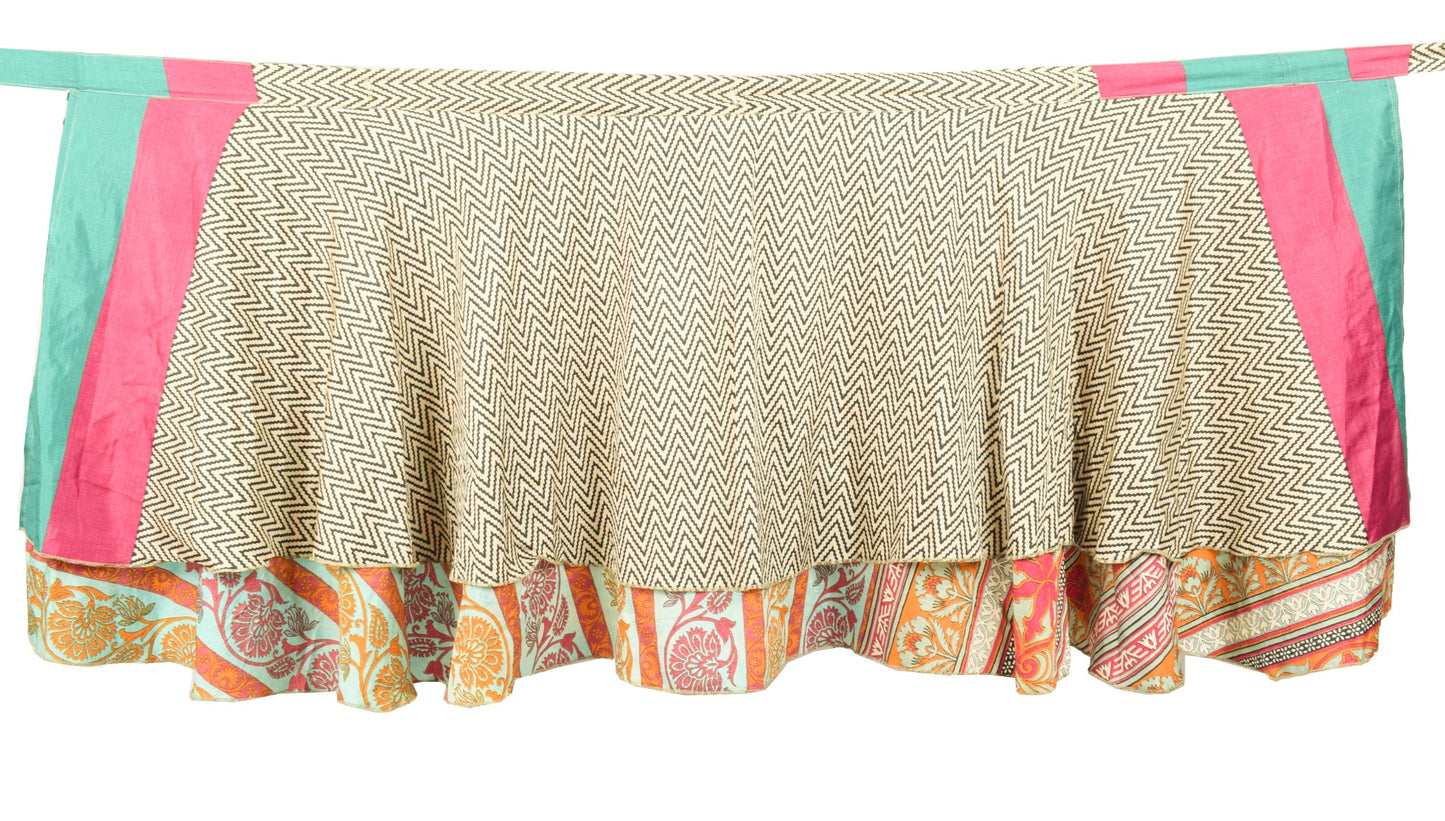 Sushila Vintage Cream Mini WrapMagic Skirt Art Silk Reversible Boho Beach Dress