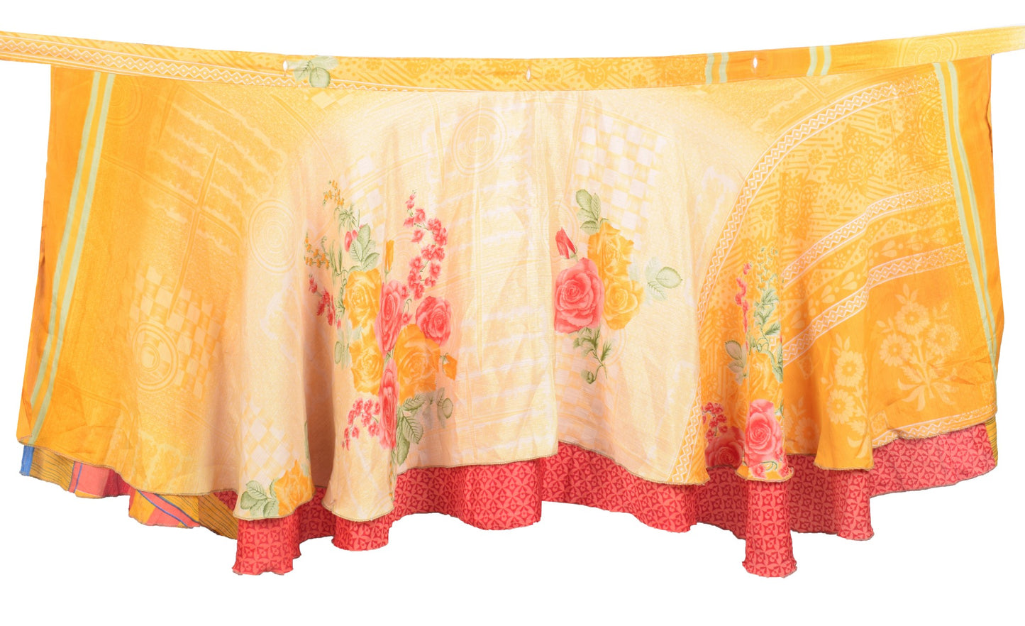 Sushila Vintage Yellow Mini Wrap Magic Skirt Art Silk Reversible Beach Dress