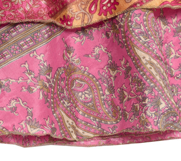 Sushila Vintage Pink Mini Wrap Magic Skirt Indian ArtSilk Reversible Beach Dress