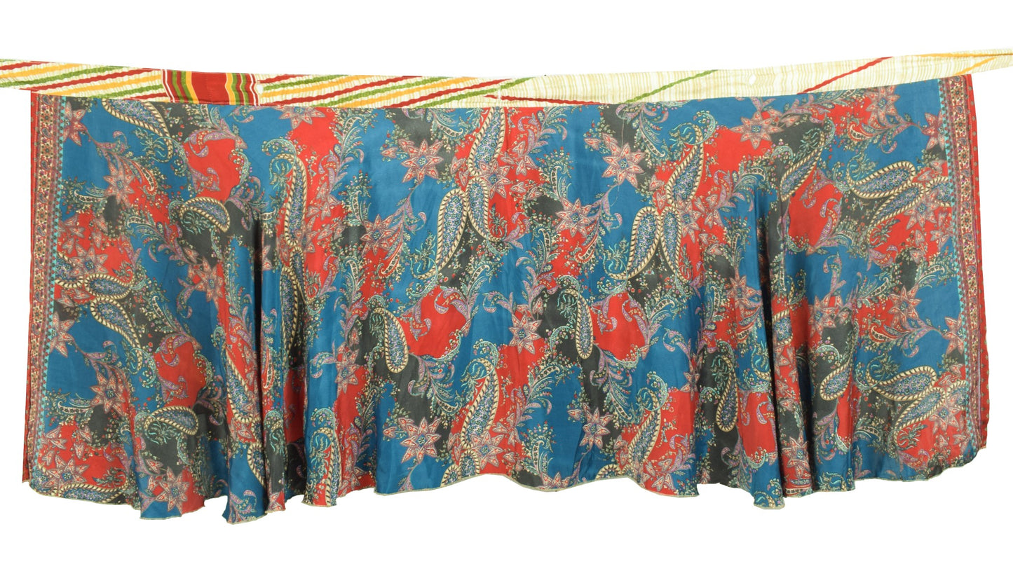 Sushila Vintage Teal Blue Mini Wrap Magic Skirt Art Silk Reversible Beach Dress