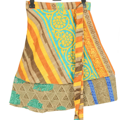 Sushila Vintage Multi-Color Mini WrapMagic Skirt Art Silk Reversible Beach Dress