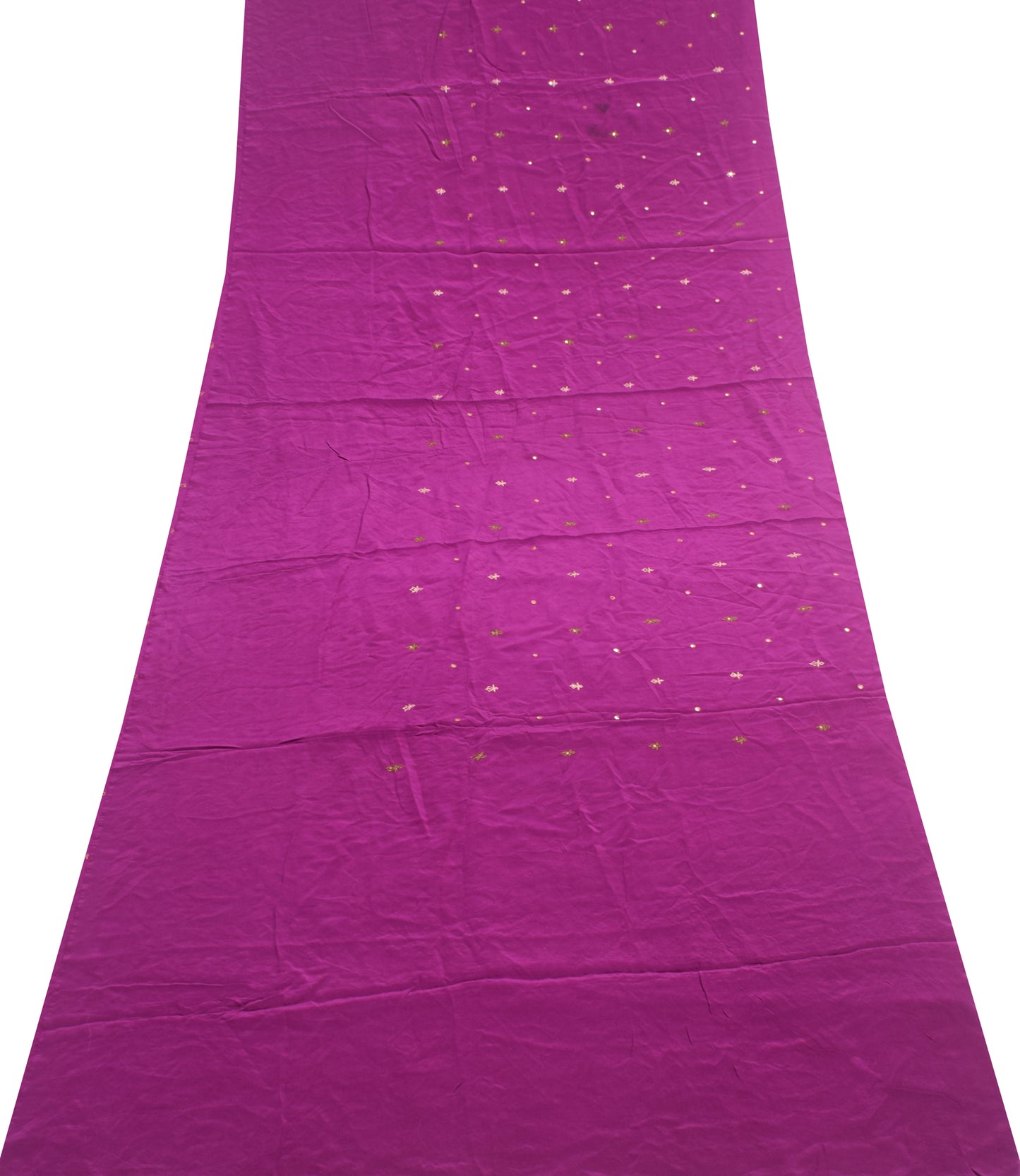 Sushila Vintage Purple Crepe Sari Remnant Scrap Floral Embroidered Craft Fabric