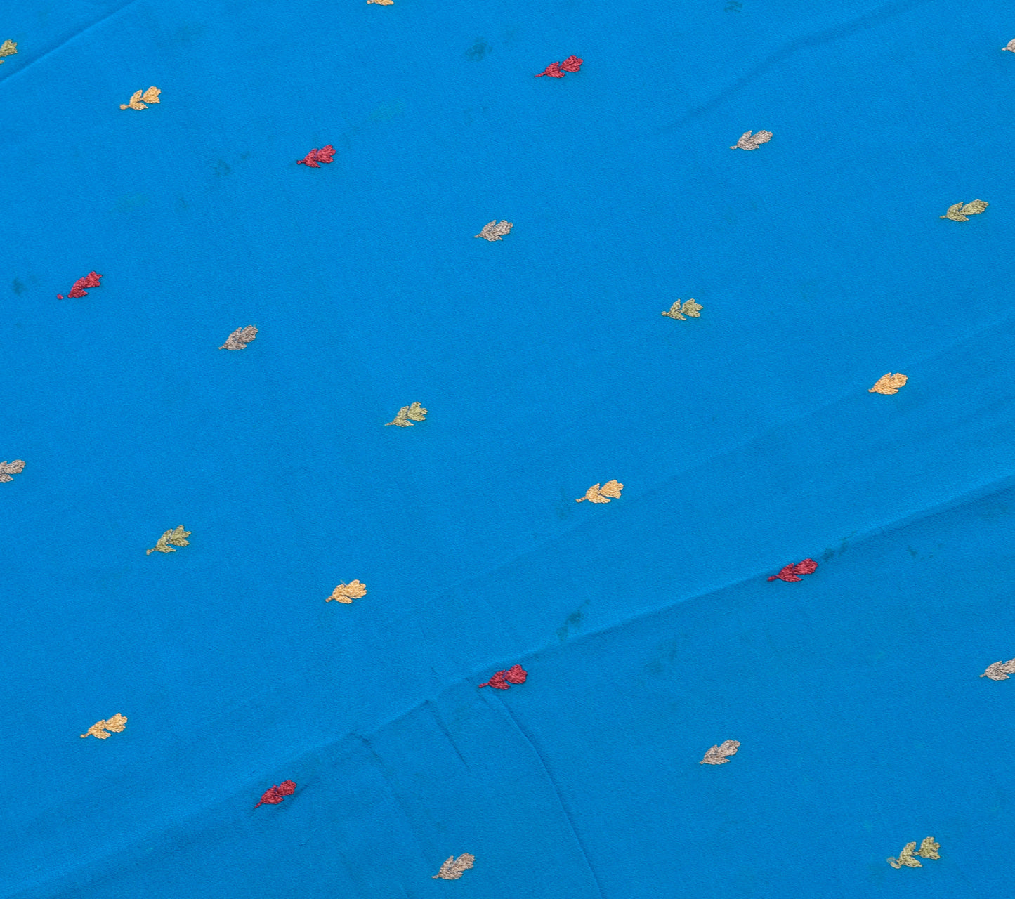 Sushila Vintage Blue Sari Remnant Scrap Floral Embroidery Georgette Craft Fabric