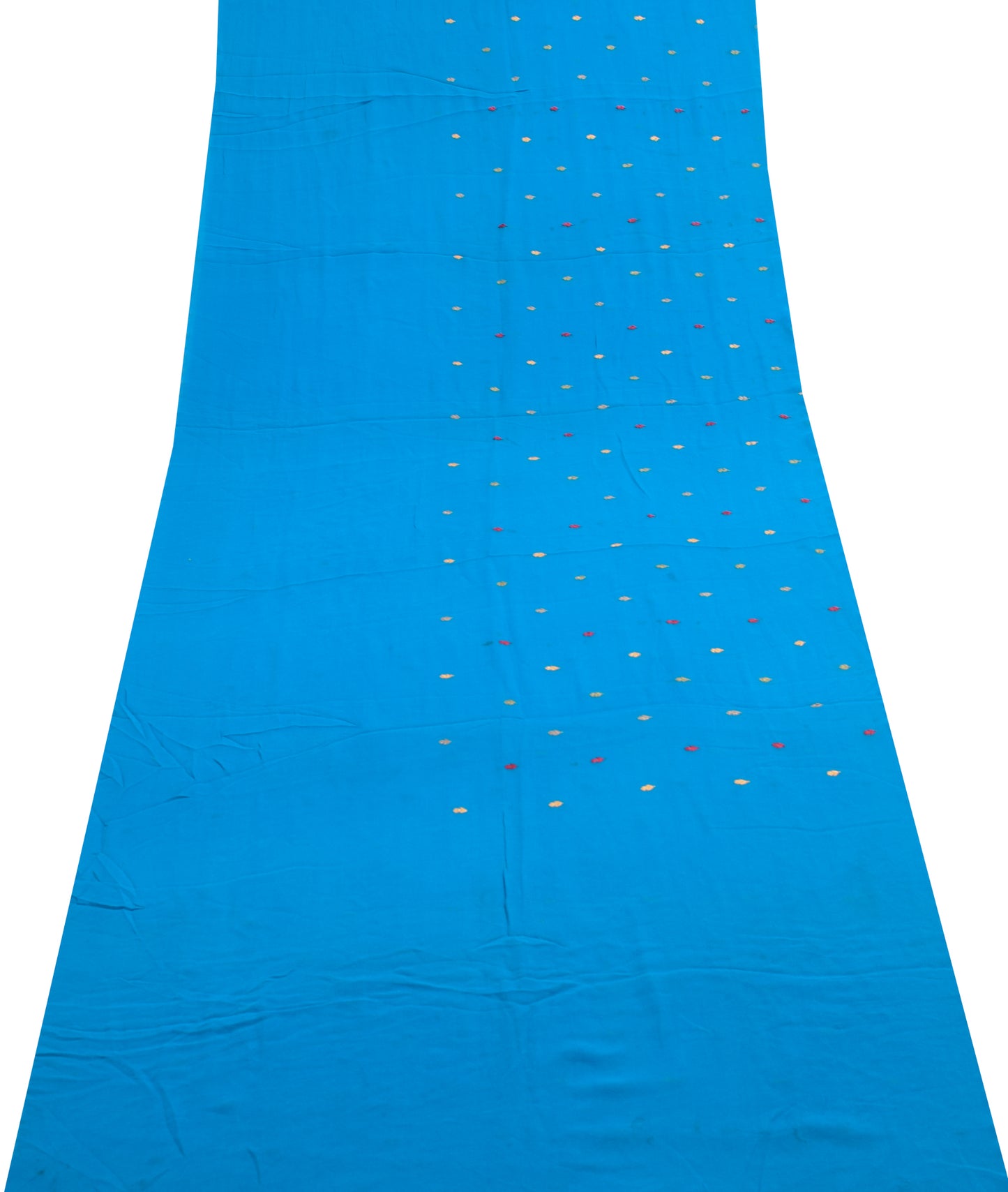 Sushila Vintage Blue Sari Remnant Scrap Floral Embroidery Georgette Craft Fabric