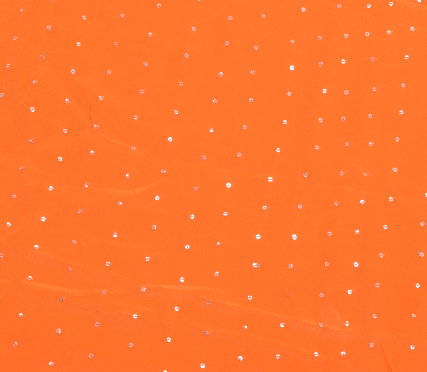 Sushila Vintage Orange Crepe Sari Remnant Scrap Sequins Embellish Craft Fabric