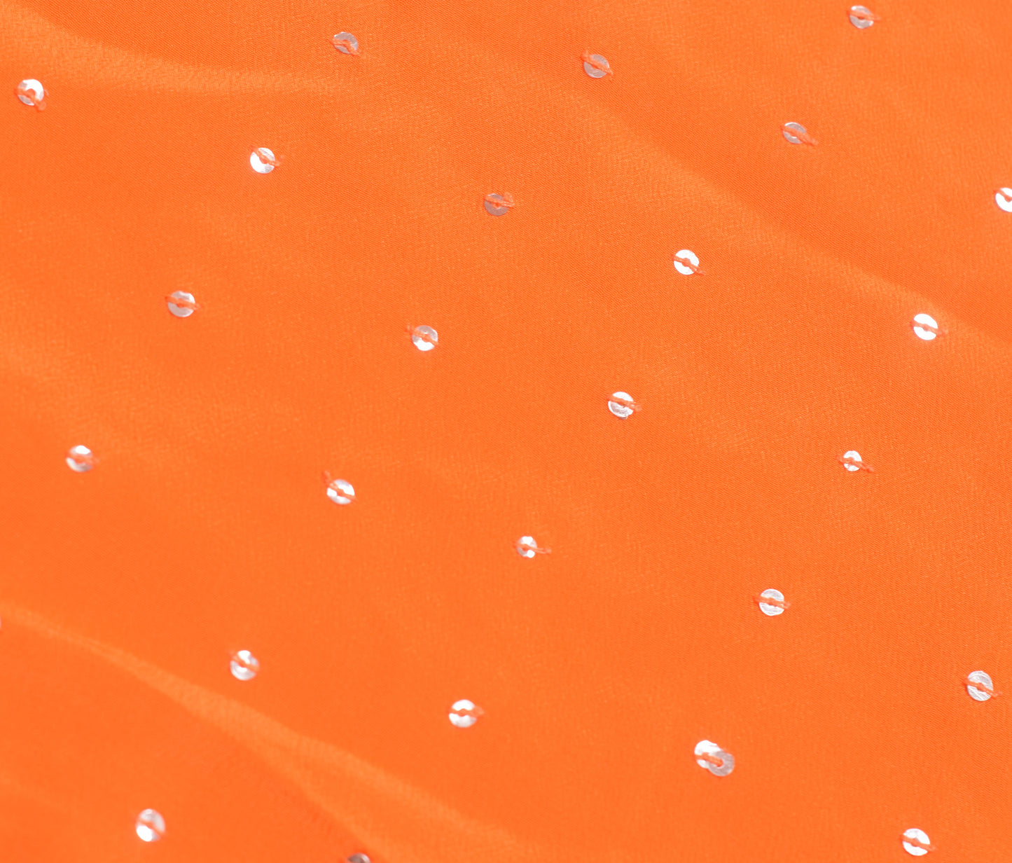 Sushila Vintage Orange Crepe Sari Remnant Scrap Sequins Embellish Craft Fabric
