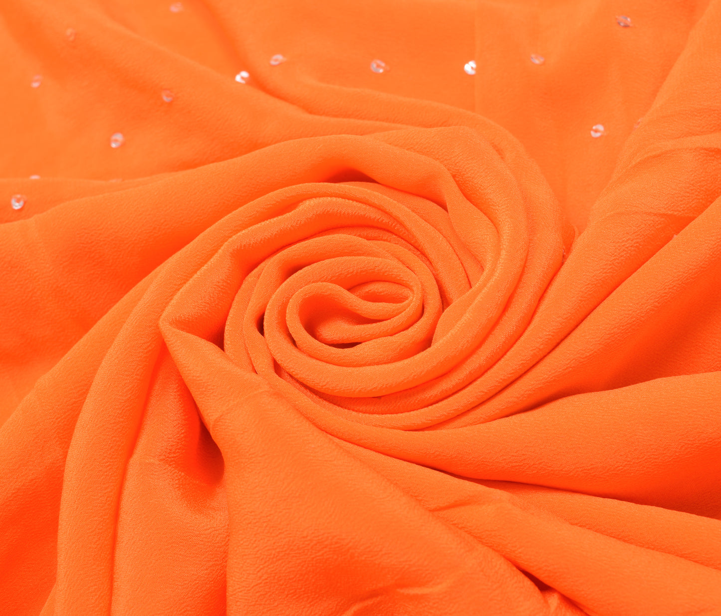Sushila Vintage Orange Crepe Sari Remnant Scrap Sequins Embellish Craft Fabric