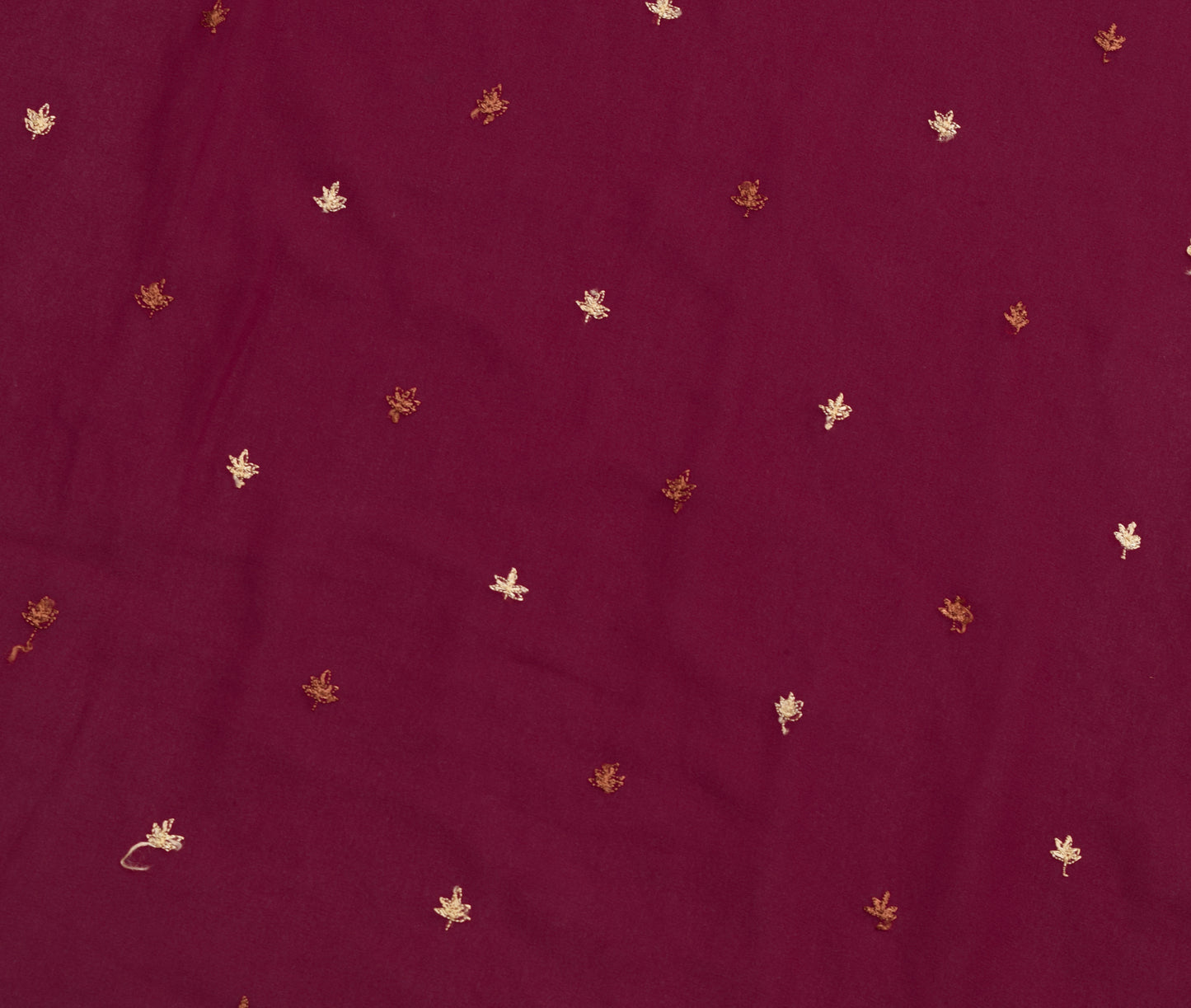 Sushila Vintage Maroon Georgette Sari Remnant Scrap Embroidered Craft Fabric