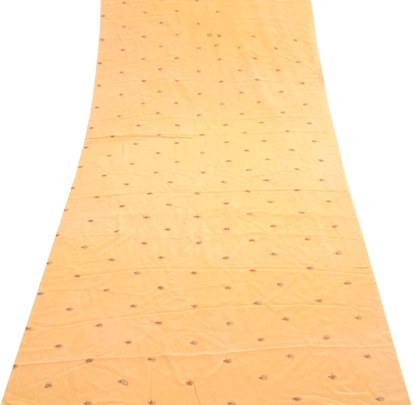 Sushila Vintage Peach Crepe Sari Remnant Scrap Multi Purpose Floral Craft Fabric