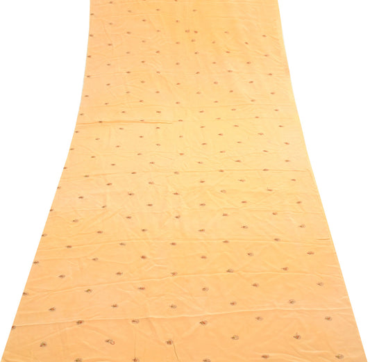 Sushila Vintage Peach Crepe Sari Remnant Scrap Multi Purpose Floral Craft Fabric